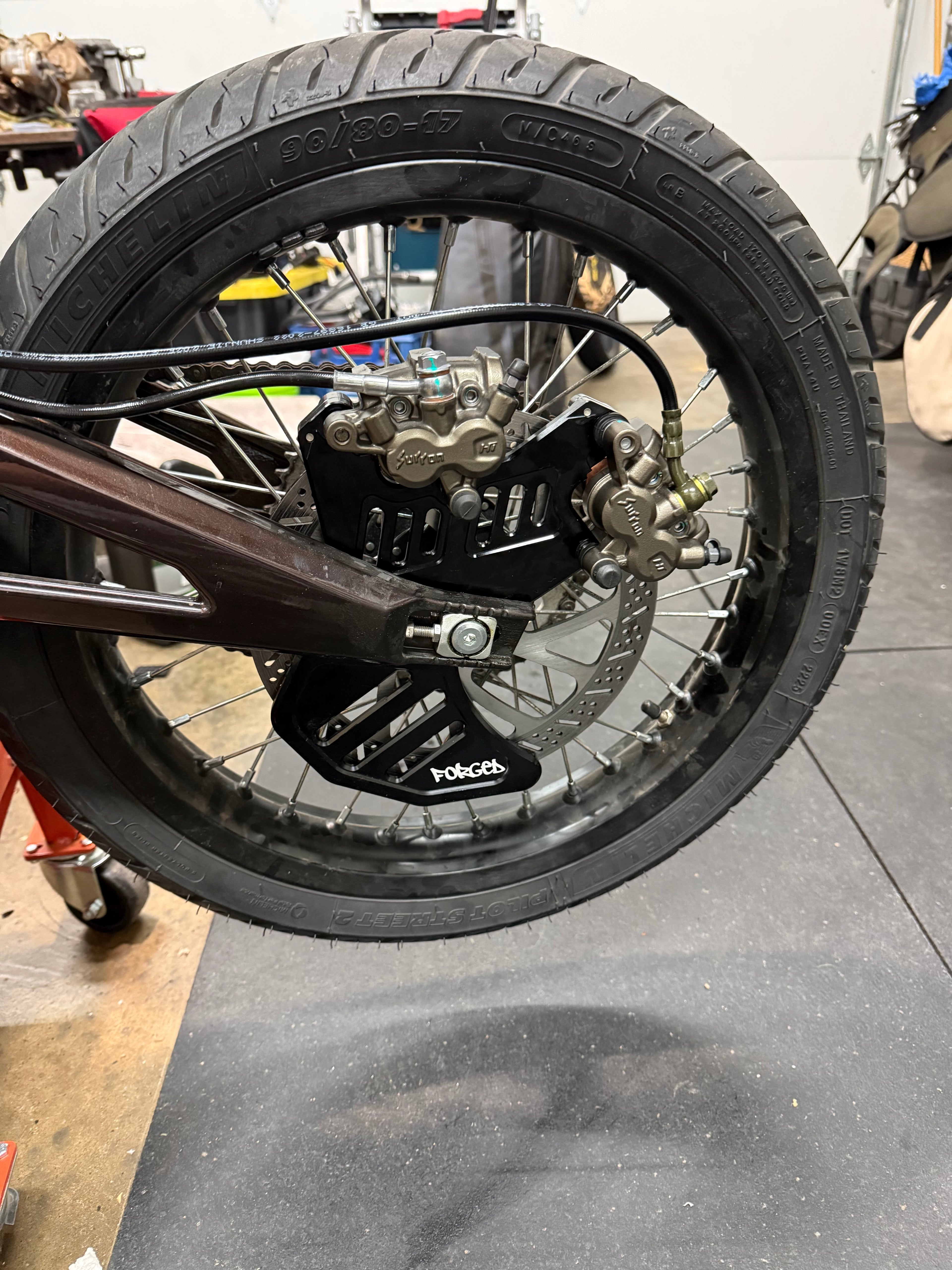 Metal E-Moto Dual Caliper Mount with rotor guard